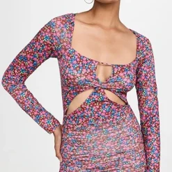 AFRM Corinne Cut Out Side Shirred Knit Mini Dress