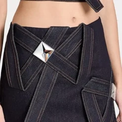 Area Crystal Pyramid Denim Miniskirt