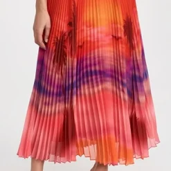 Brandon Maxwell Chiffon Pleated Tea Length Skirt With Lining