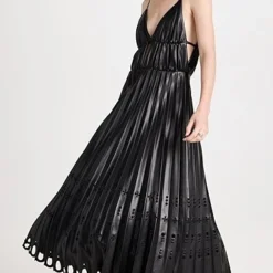 SIMKHAI Alpine Laser Cut Vegan Leather Midi Dress