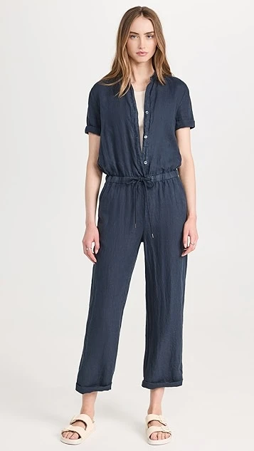 James Perse Collarless Rolled Sleeve Jumpsuit