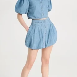 Jonathan Simkhai STANDARD Smyth Denim Shirting Bubble Hem Skirt -Deals Glitz Muse Store jstan301651f859 1682696520651 2 0. UX357 QL90