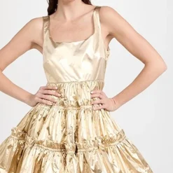 Molly Goddard Lame Gathered Tiered Strap Dress