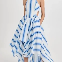 Rosie Assoulin Halter Striped Embroidery Dress