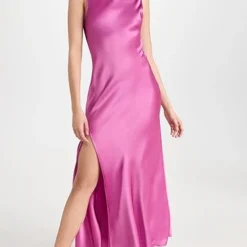 LAPOINTE Doubleface Satin Drape Neck Sleeveless Dress