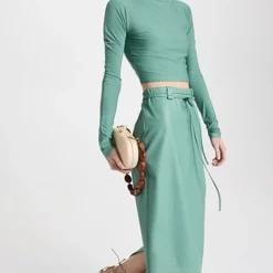 LAPOINTE Stretch Faux Leather Flared Drawstring Midi Skirt -Deals Glitz Muse Store sally3017910409 1676052710064 2 0. UX357 QL90