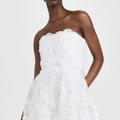 Self Portrait White Beaded Sequin Bandeau Mini Dress