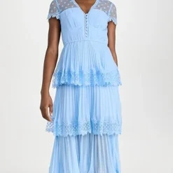 Self Portrait Blue Chiffon Tiered Midi Dress -Deals Glitz Muse Store selfp307091a569 1680559417503 2 0. UX357 QL90