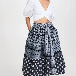 Studio 189 Black Mixed-Print Midi Skirt