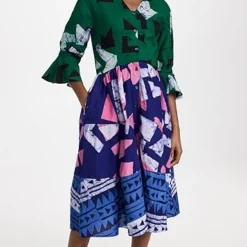 Studio 189 Multicolor Geo And Masquerade Tiered Midi Dress