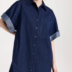 Tibi Washed Denim Shirt Dress